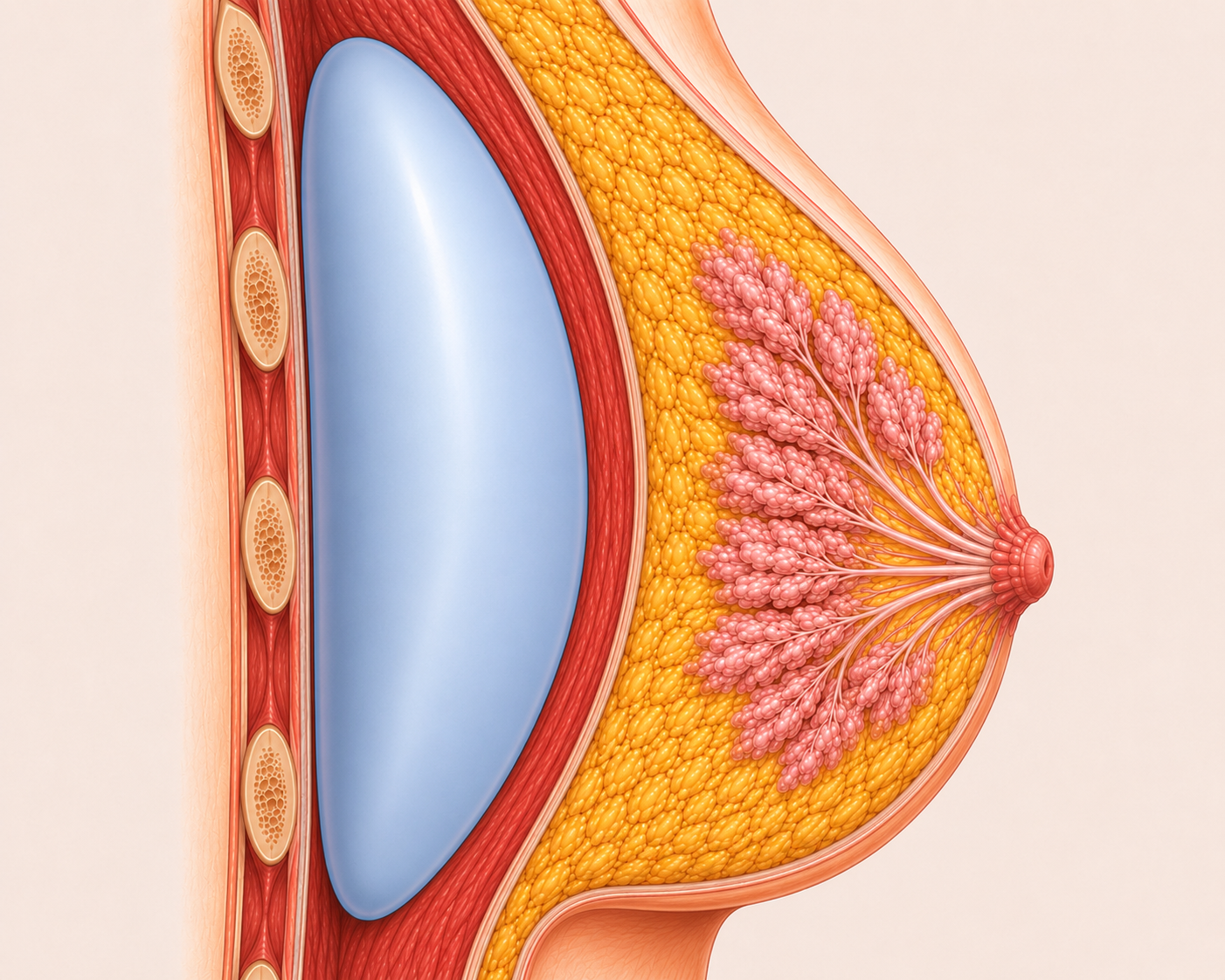 Querschnitt Silikonimplantat hinter dem Muskel